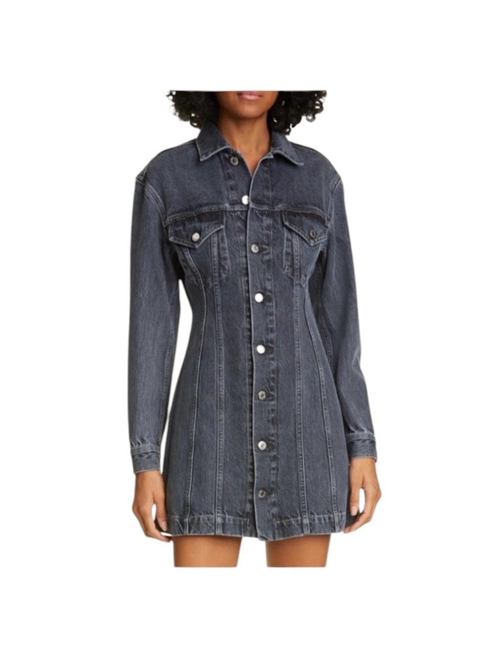 NEW HELMUT LANG Denim Long-Sleeve Mini Dress in Midnight Stone